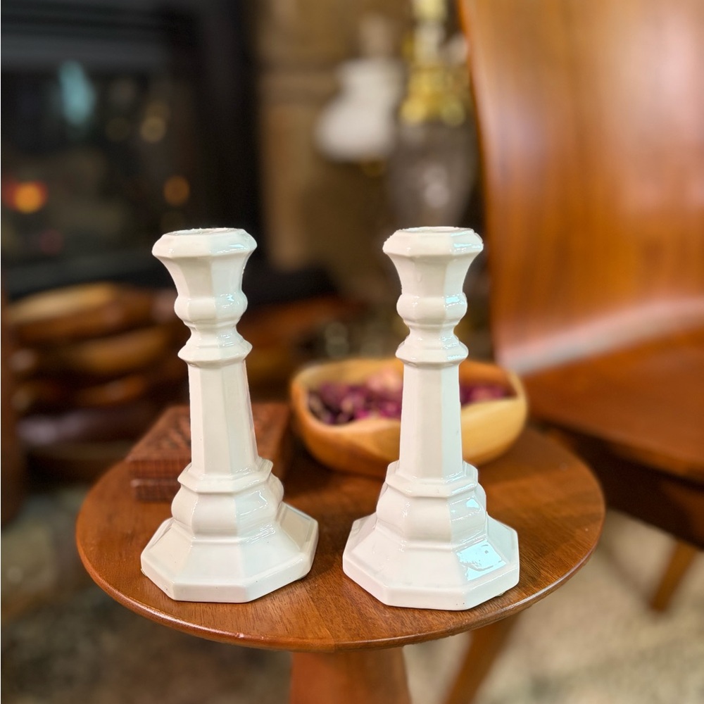 Lenox China Handcrafted White Candle Holders Pair Made in Japan